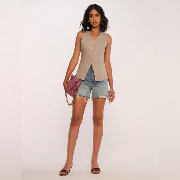 Heartloom Taupe Button down Silvie Vest w tortoiseshell buttons. S - Picture 1 of 13